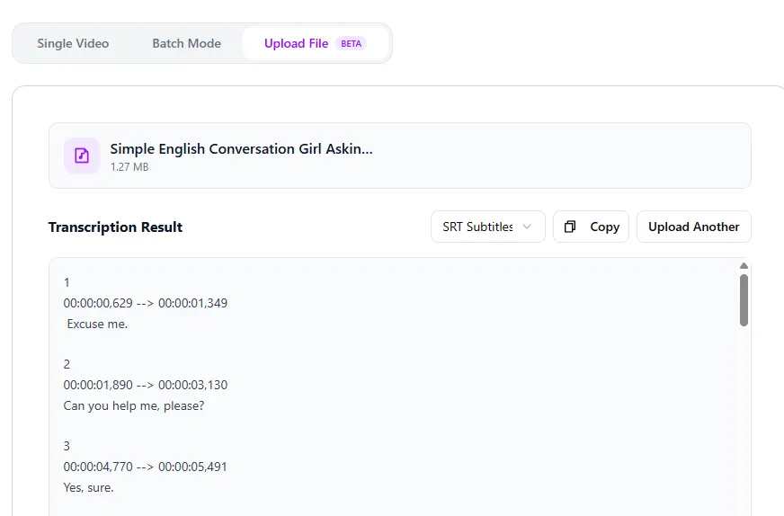 Image: Screenshot showing the result of an audio transcription