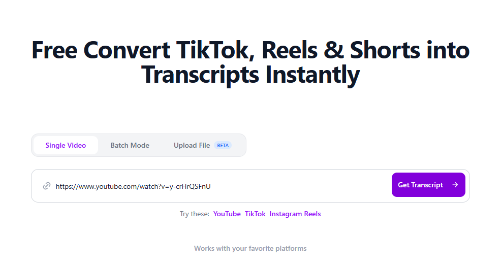 Image: Showing the GetTheScript homepage input box